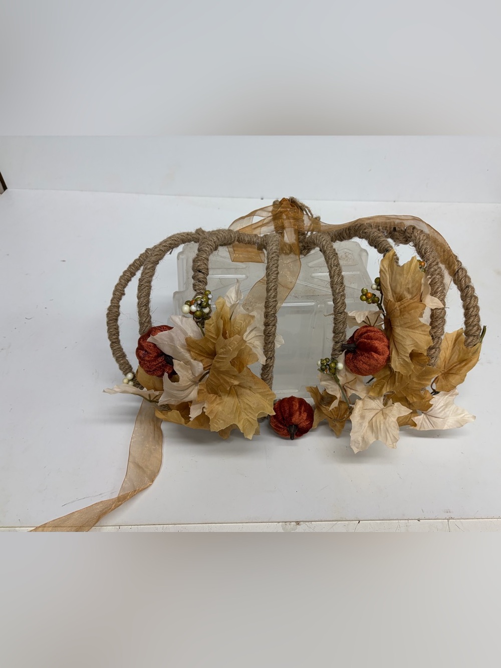 Autumn Harvest Rope and Pumpkin Decorative Garland - Tan & Rust Handmade